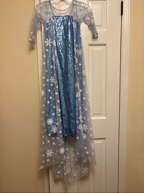 Girls Elsa Blue Sequin Snow Costume Dress, size 9-10